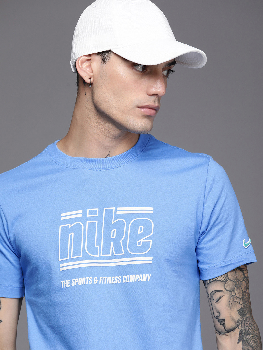 

Nike Men Blue & White Brand Logo Printed Pure Cotton T-shirt