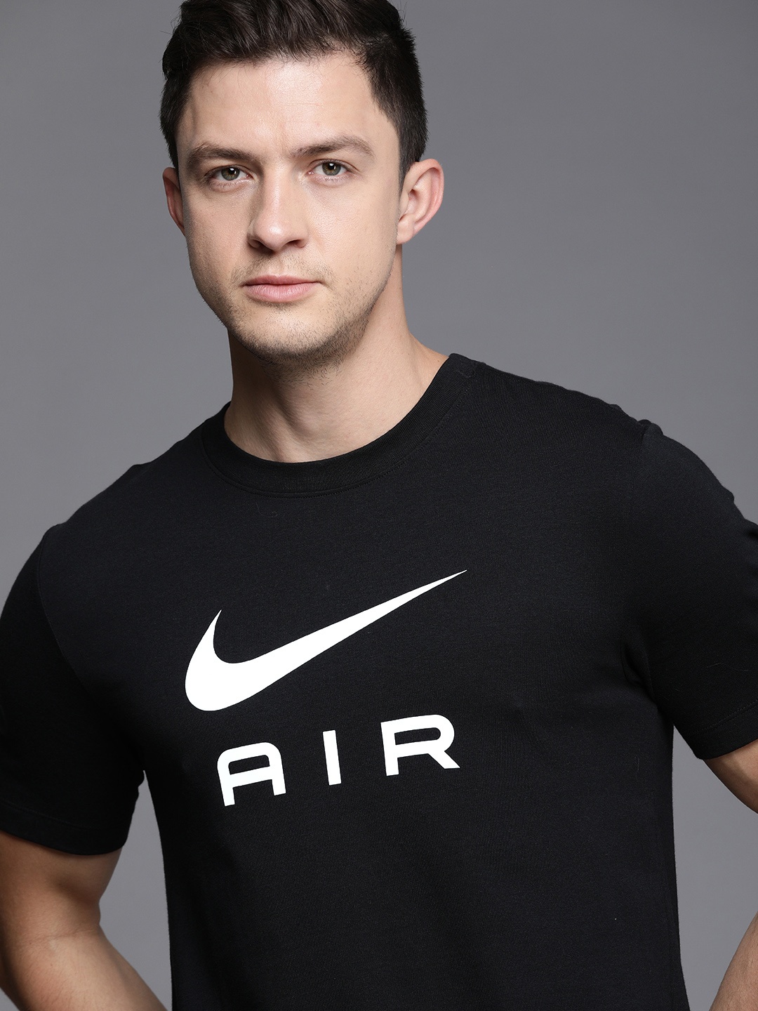 

Nike Men Black Brand Logo Printed Pure Cotton T-shirt