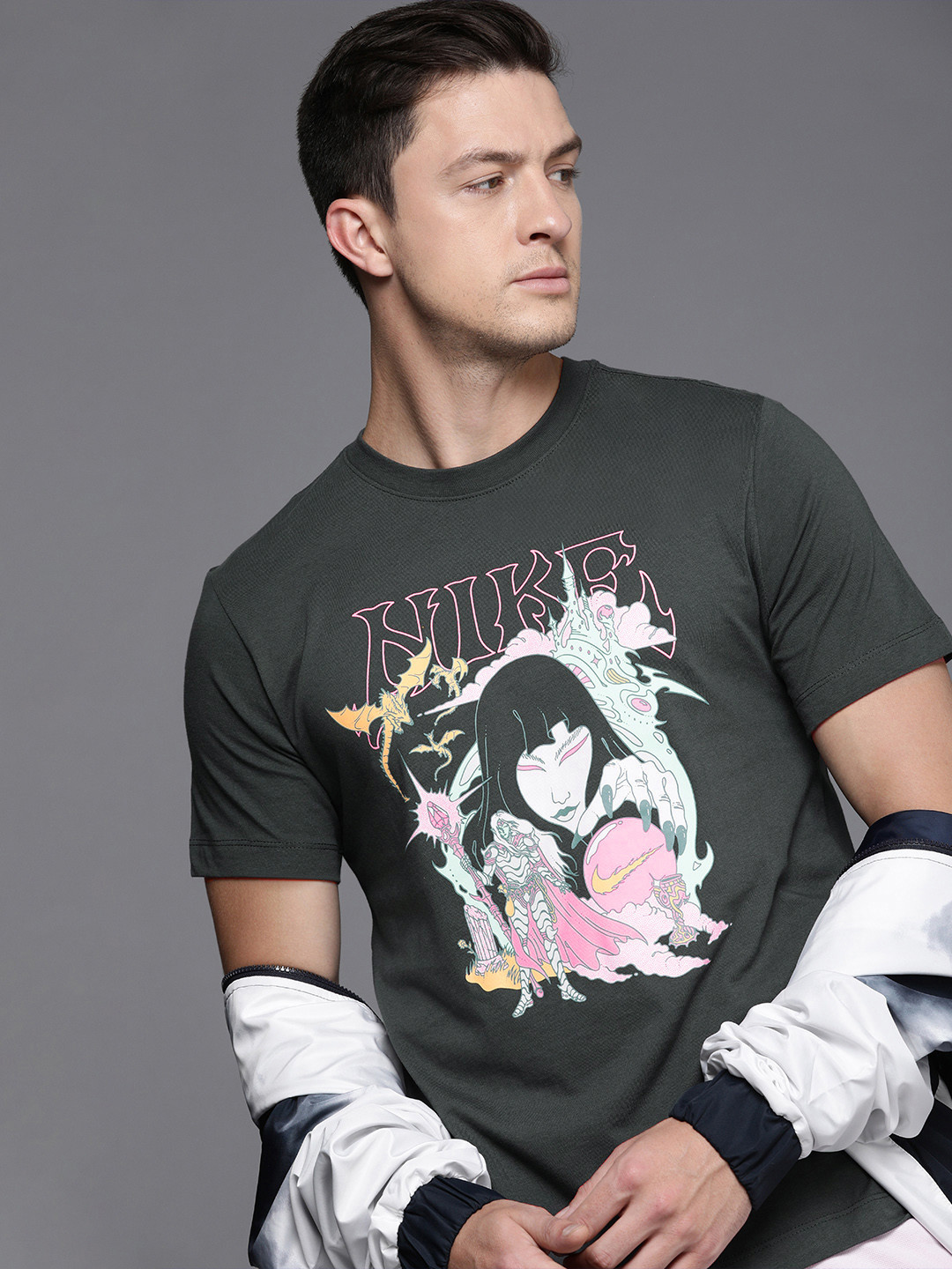 

Nike Men Charcoal Grey Fantasy Graphic Printed T-shirt