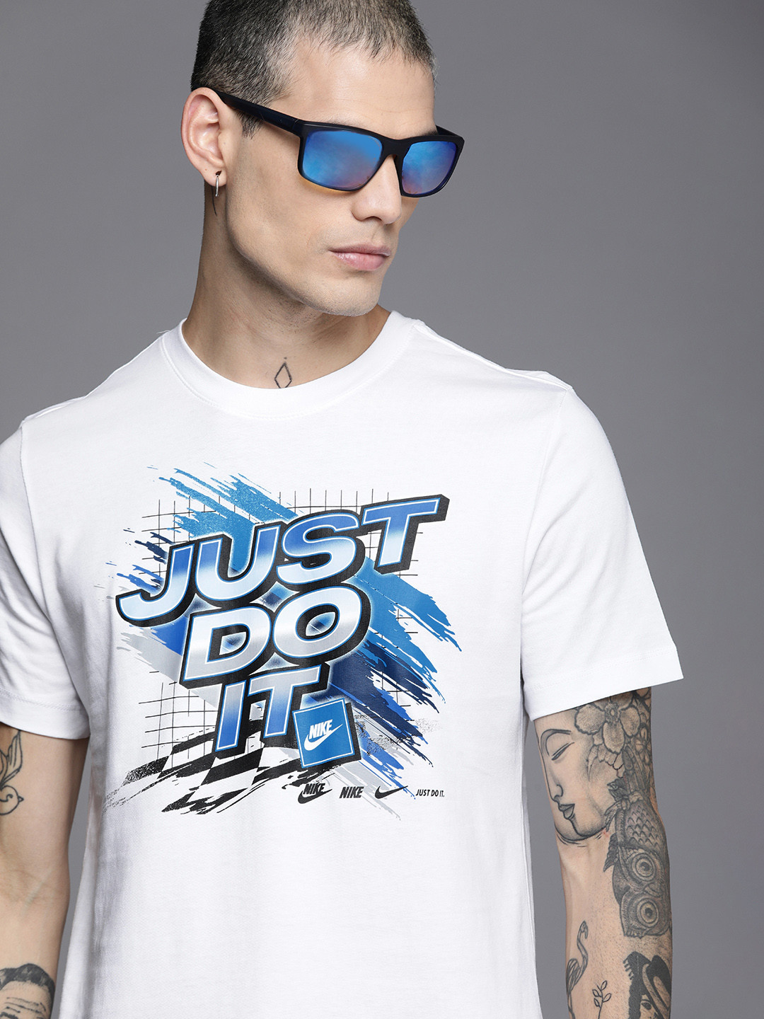 

Nike Men White & Blue Typography Printed RACING GRAPHIC T-shirt