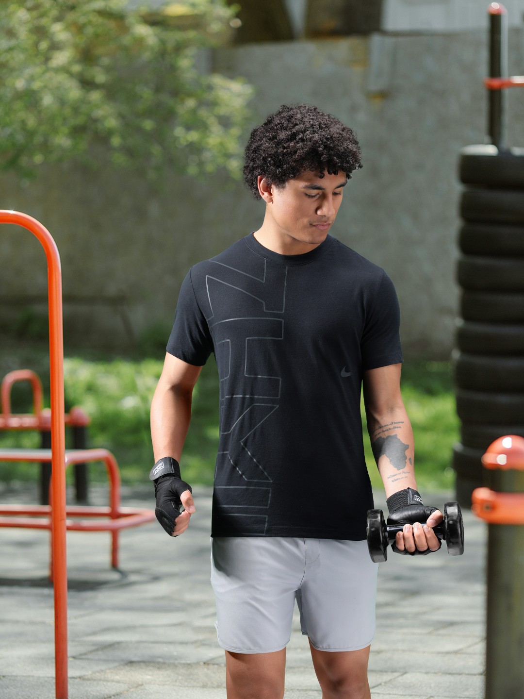 

Nike Men Black Typography Printed SLUB SC FS Dri-FIT Training T-shirt