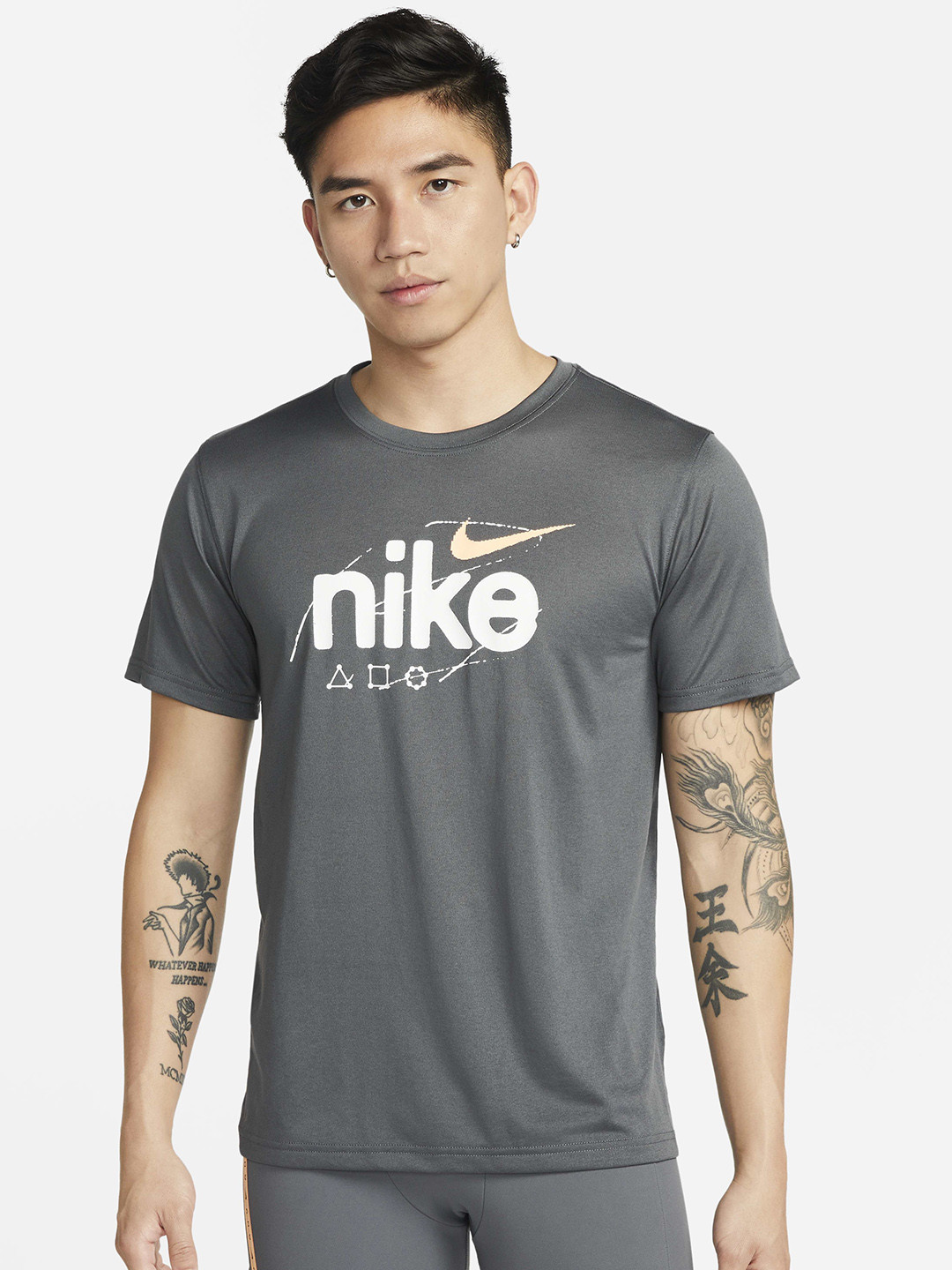 

Nike Men Charcoal Grey Typography Printed LGD WILD CLASH Di-FIT T-shirt
