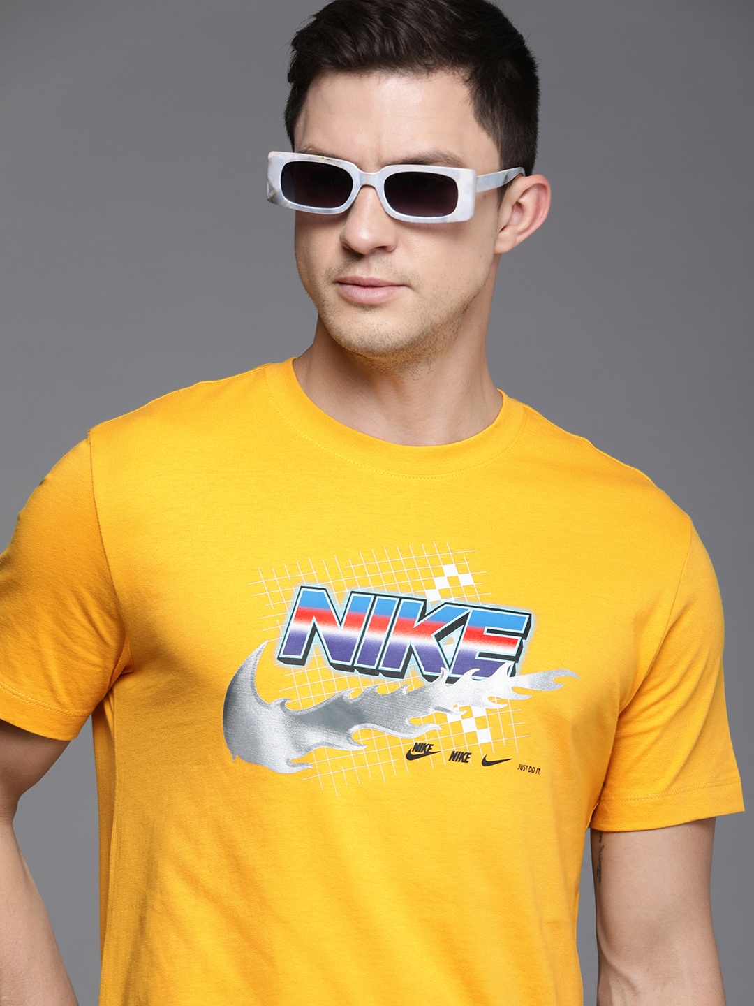 

Nike Men Yellow Brand Logo Printed RACING T-shirt