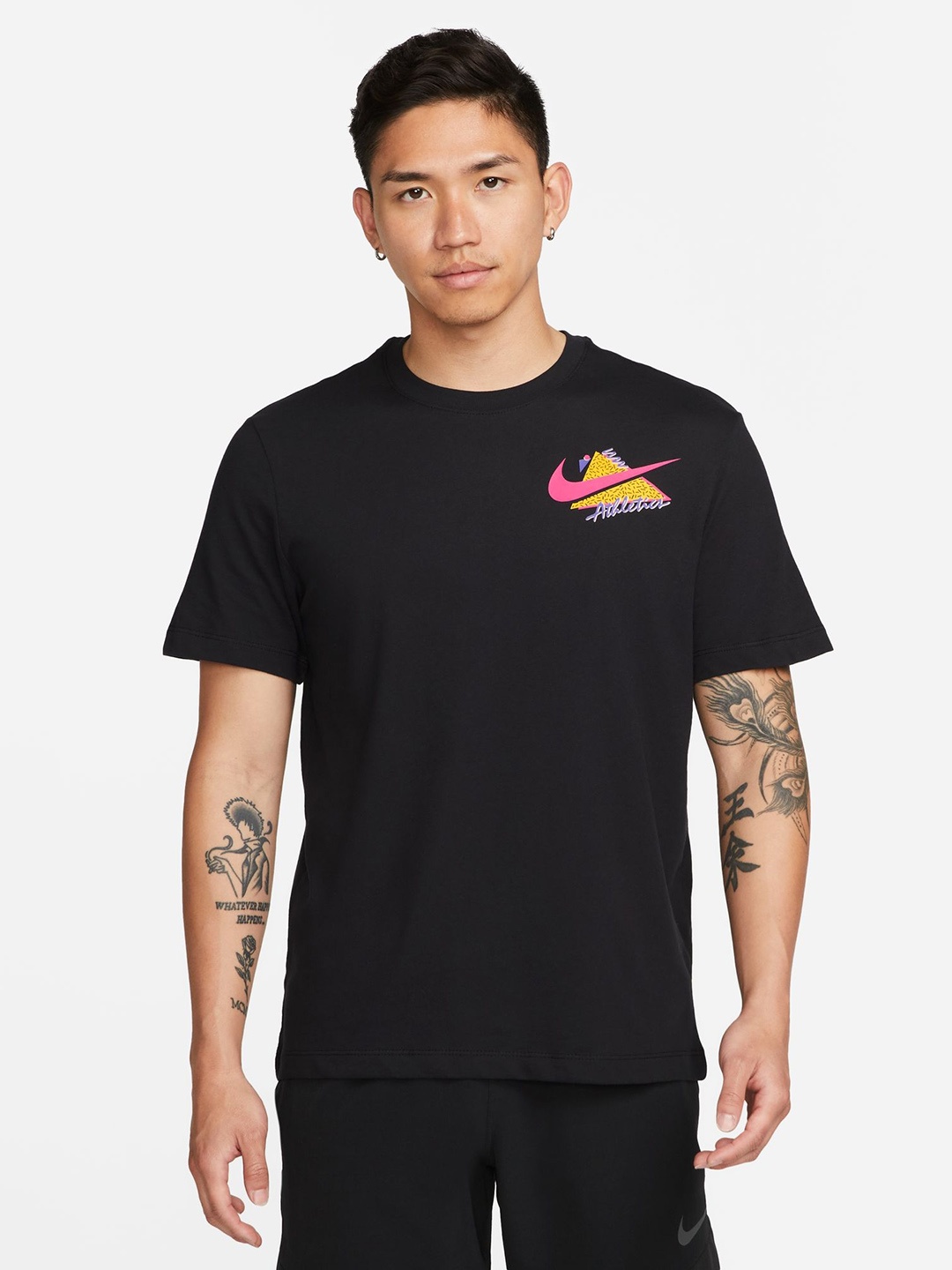 

Nike Men Black Graphic Printed Dri-Fit Applique Training T-shirt
