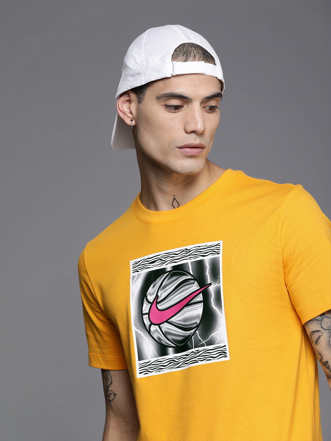 

Nike Men Mustard Yellow Printed Energy Pure Cotton T-shirt