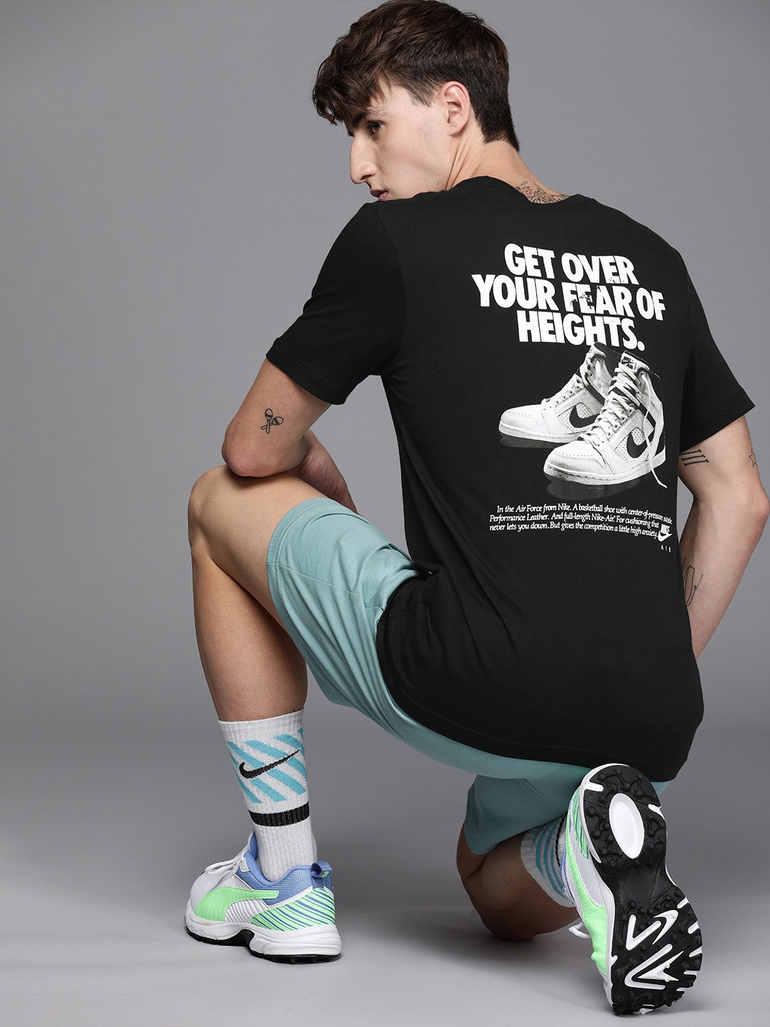 

Nike Men Black Brand Logo AIR GX FS Printed T-shirt