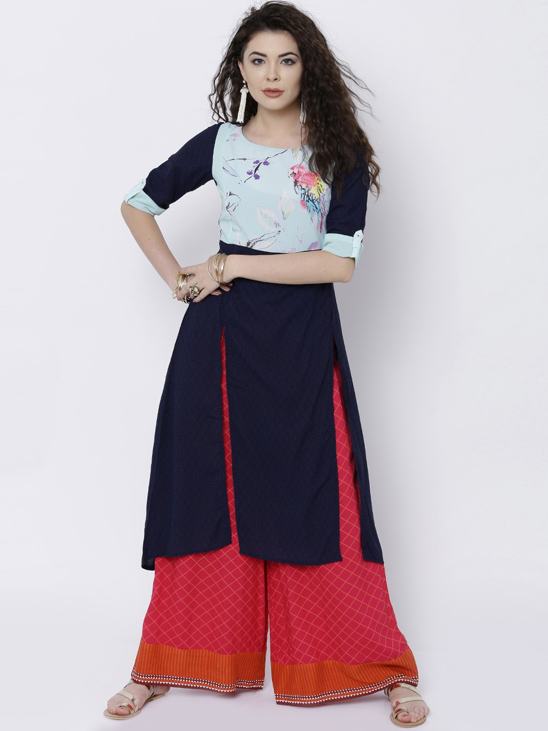 

Vishudh Women Navy Blue Printed A-Line Kurta