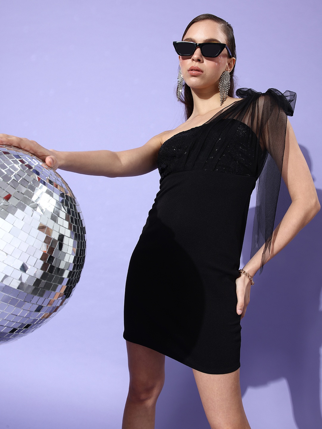 

Athena Black Sequinned Tie-Up Detail Bodycon Dress