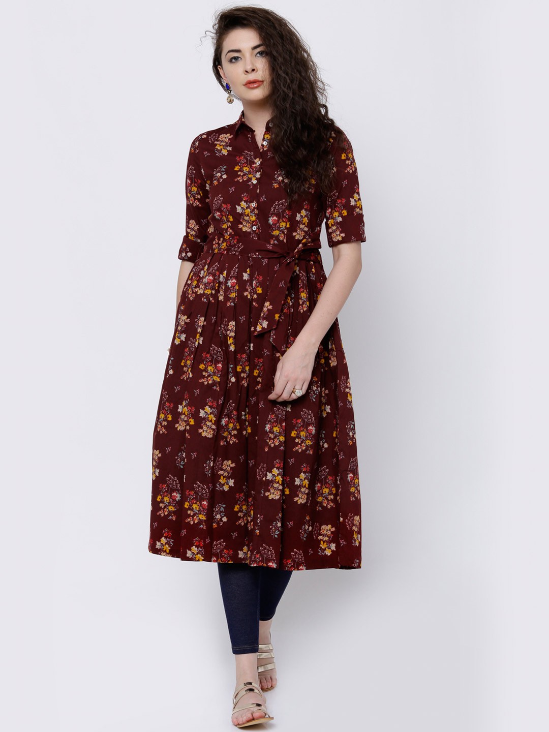 

Vishudh Women Maroon Printed Anarkali Kurta