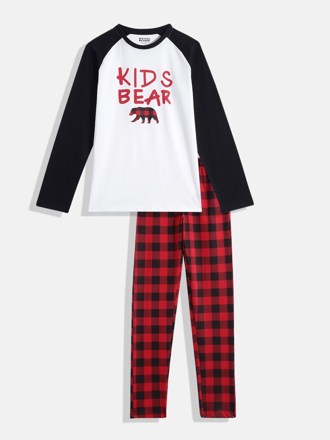 

HERE&NOW Unisex Kids White & Black Colourblocked Night suit