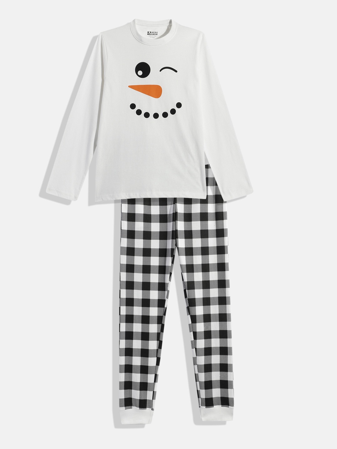 

HERE&NOW Kids White & Black Printed Night suit