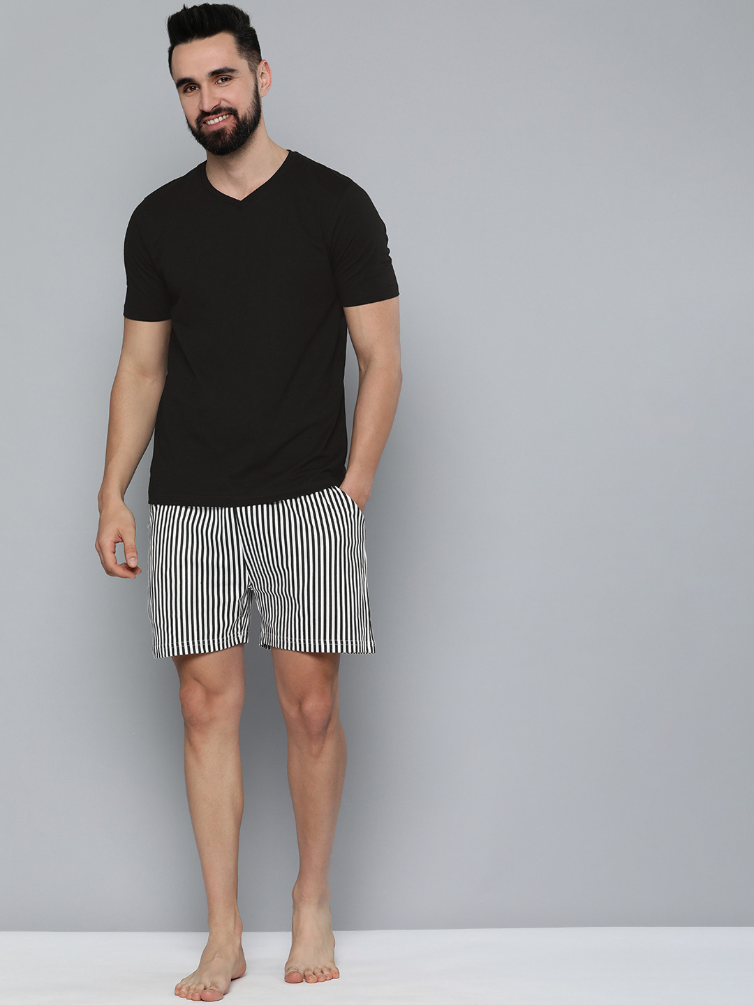 

HERE&NOW Men Short Sleeves Night suit, Black