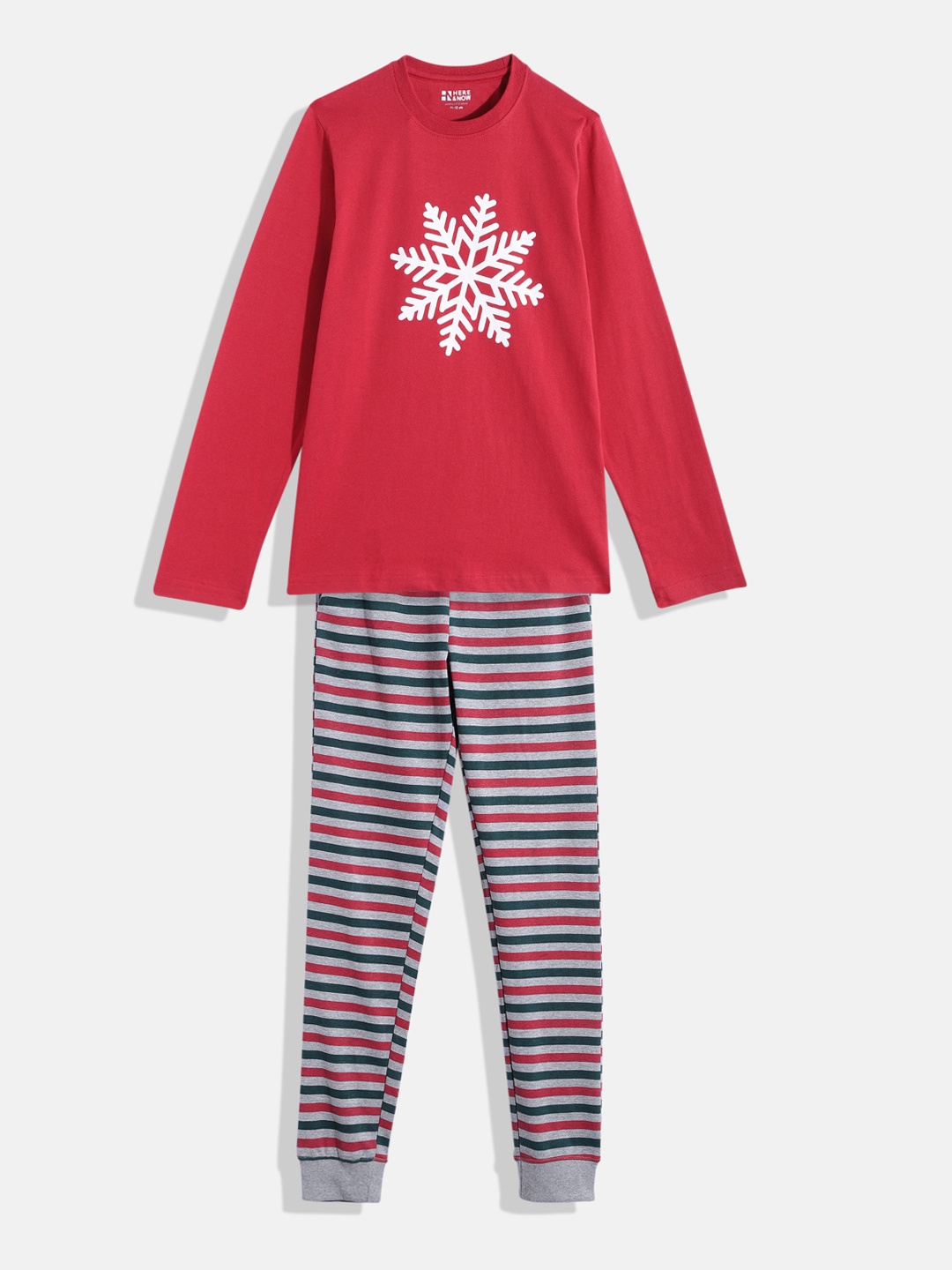 

HERE&NOW Unisex Kids Red & Grey Printed Night suit