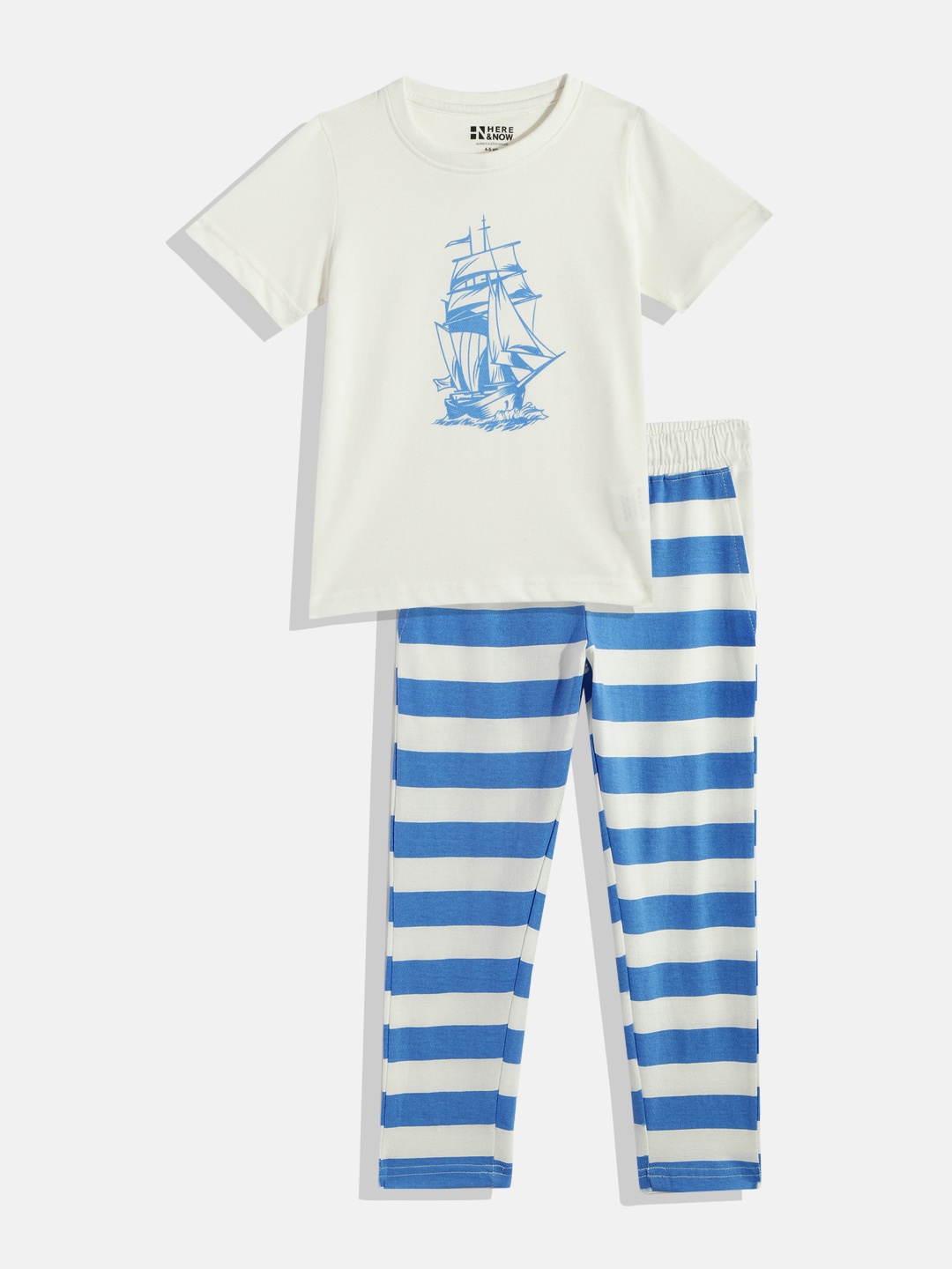 

HERE&NOW Boys White & Blue Printed Night suit