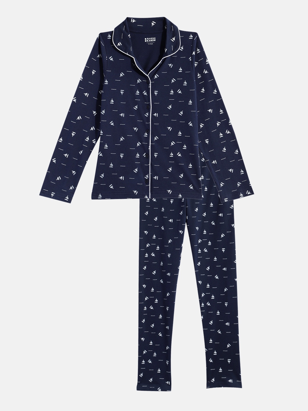 

HERE&NOW Girls Printed Night Suits, Navy blue