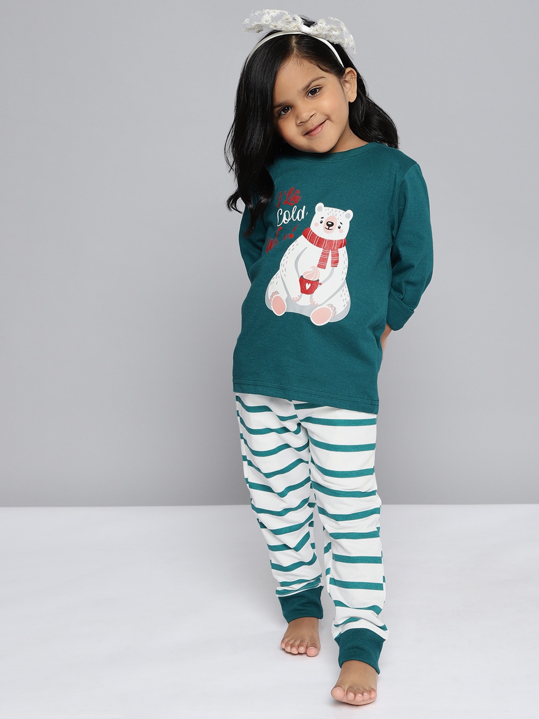 

HERE&NOW Unisex Kids Teal Printed Night suit