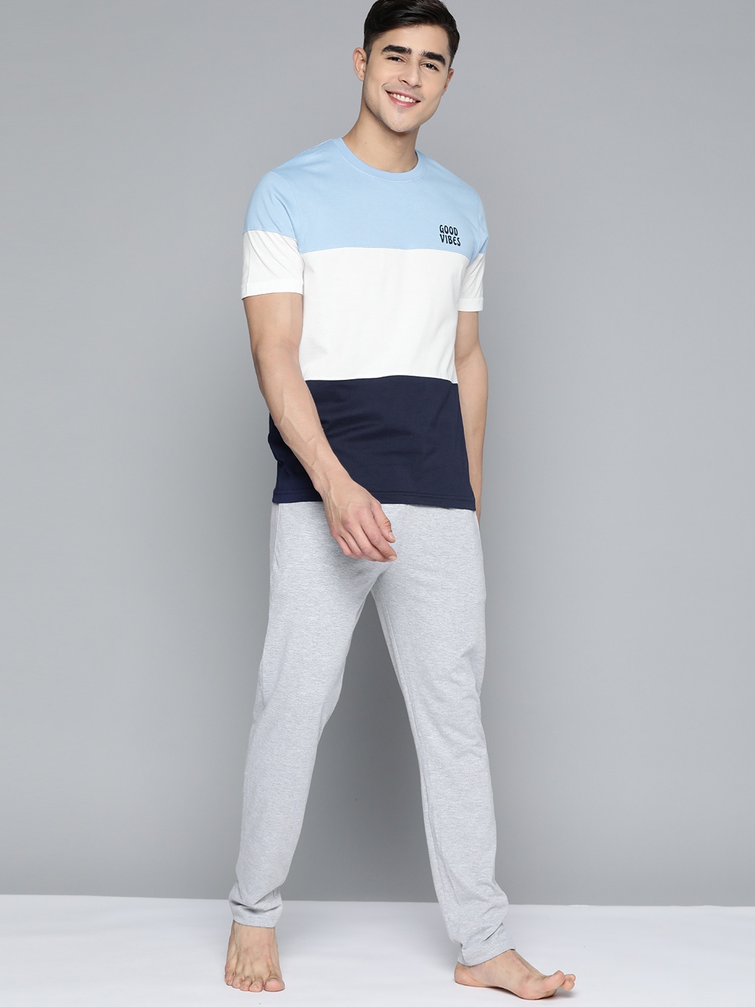 

HERE&NOW Men Colourblocked Pyjama Set, White
