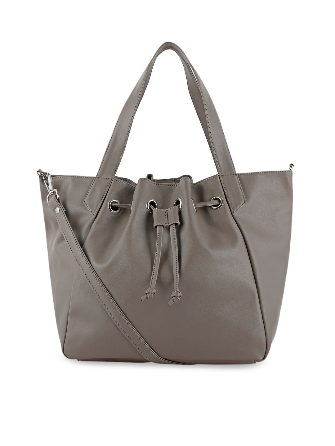 

Toteteca Beige Embellished PU Bucket Shoulder Bag with Tasselled