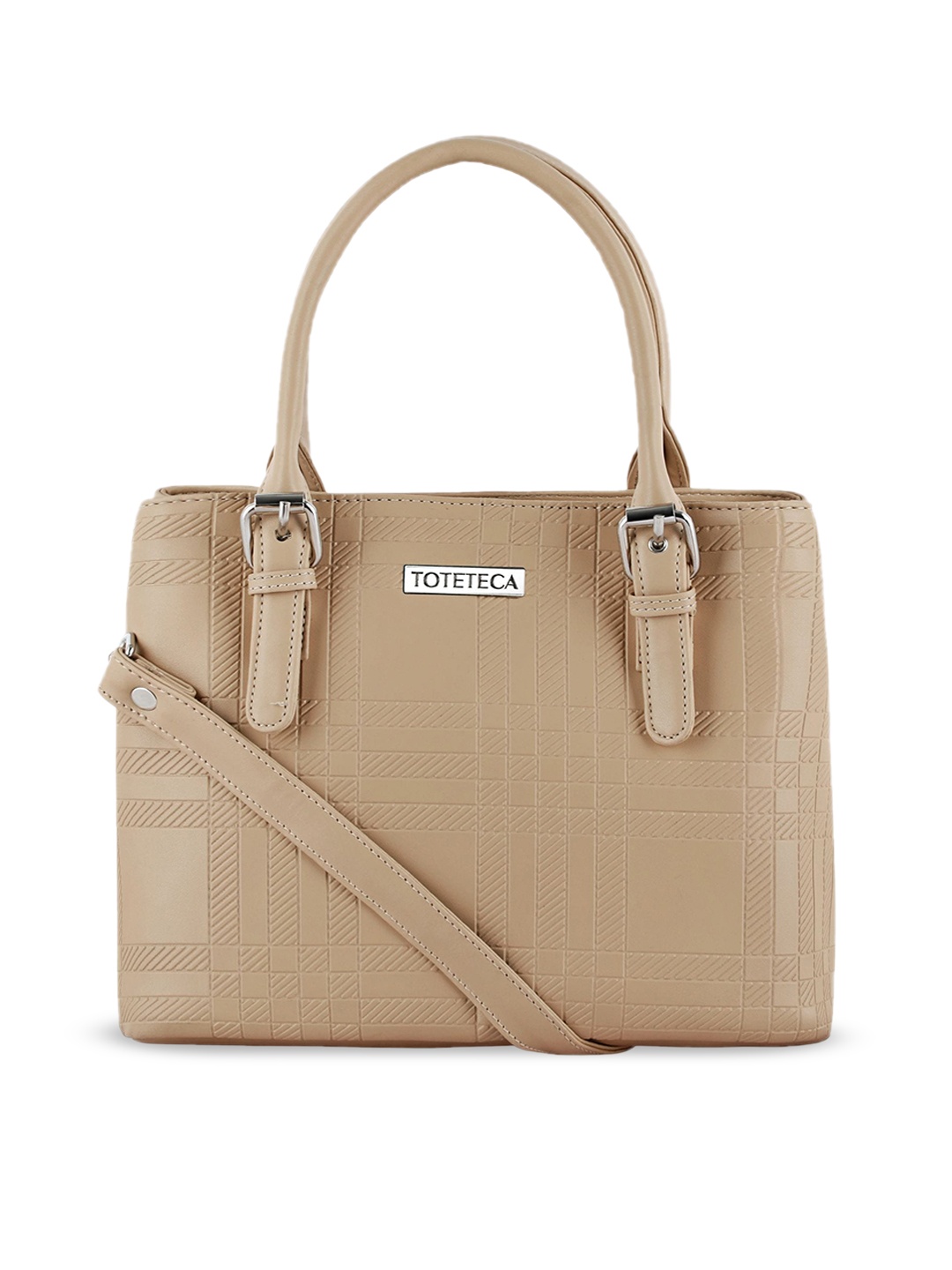 

Toteteca Beige Textured PU Structured Handheld Bag
