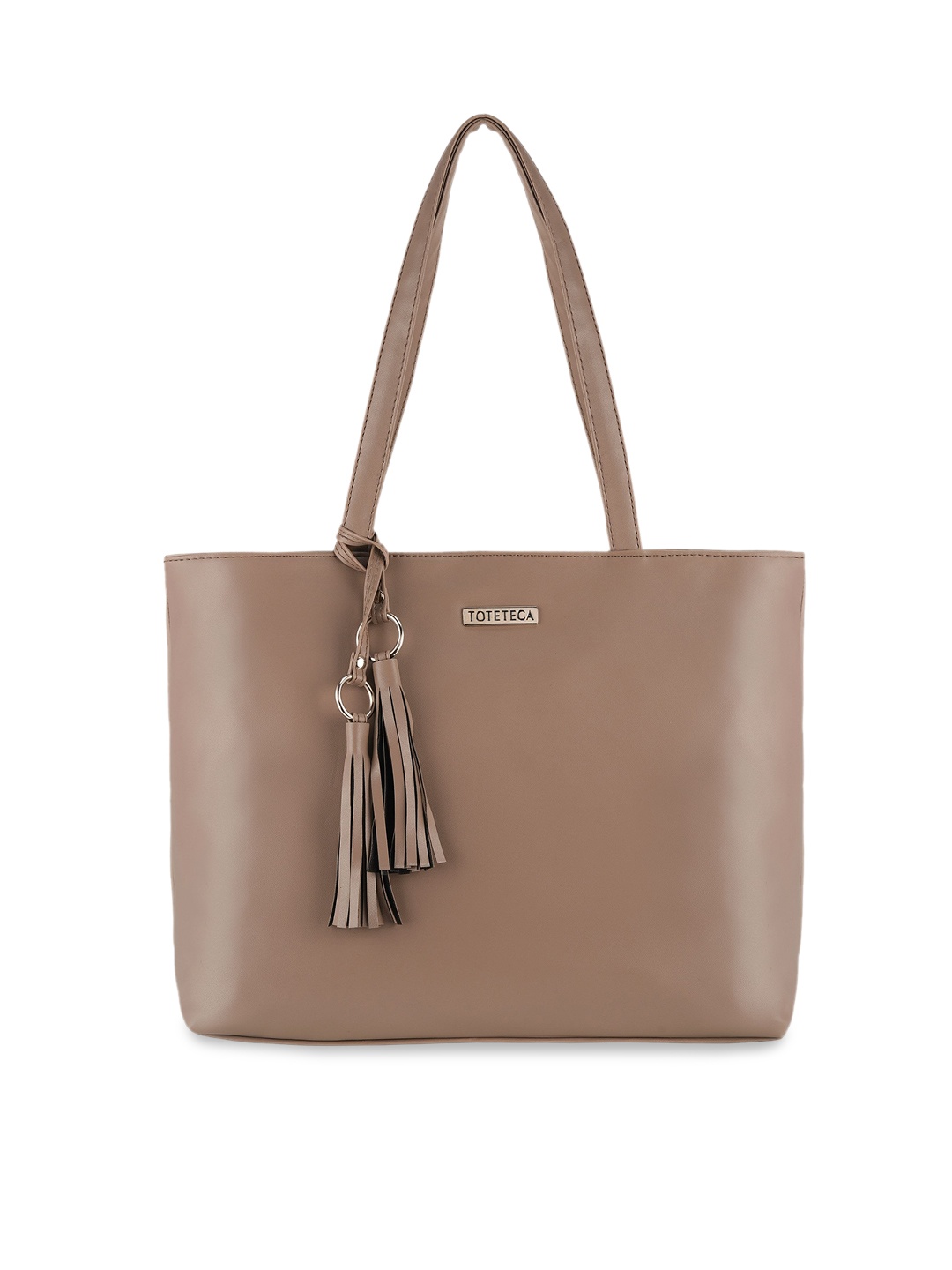 

Toteteca Beige PU Structured Handheld Bag with Tasselled