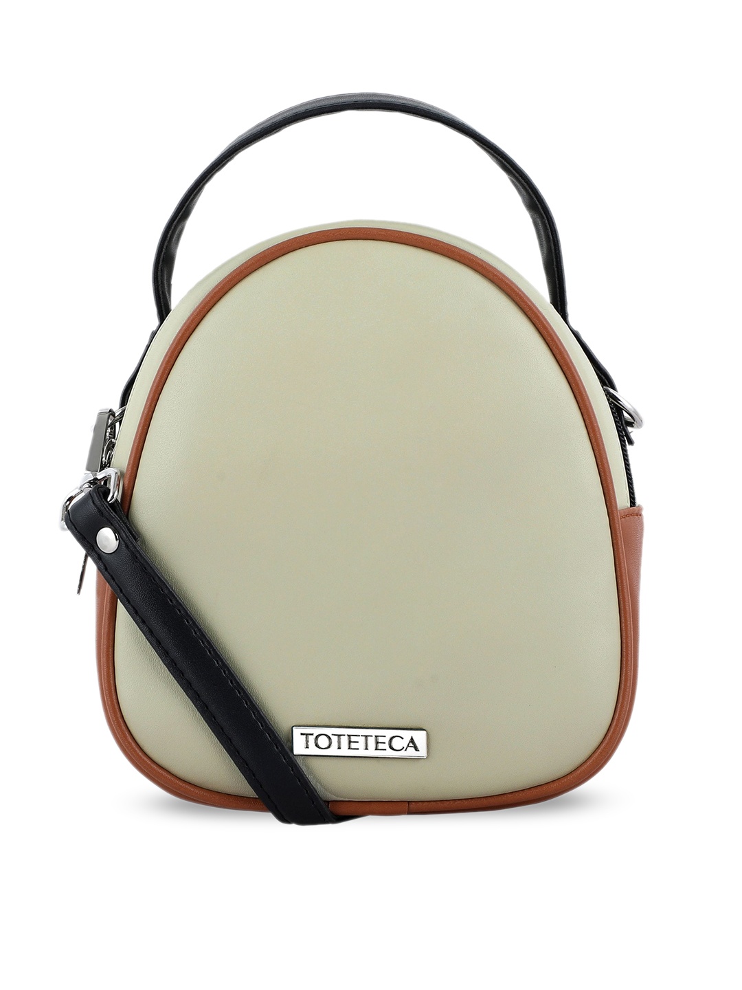 

Toteteca White PU Structured Handheld Bag with Cut Work