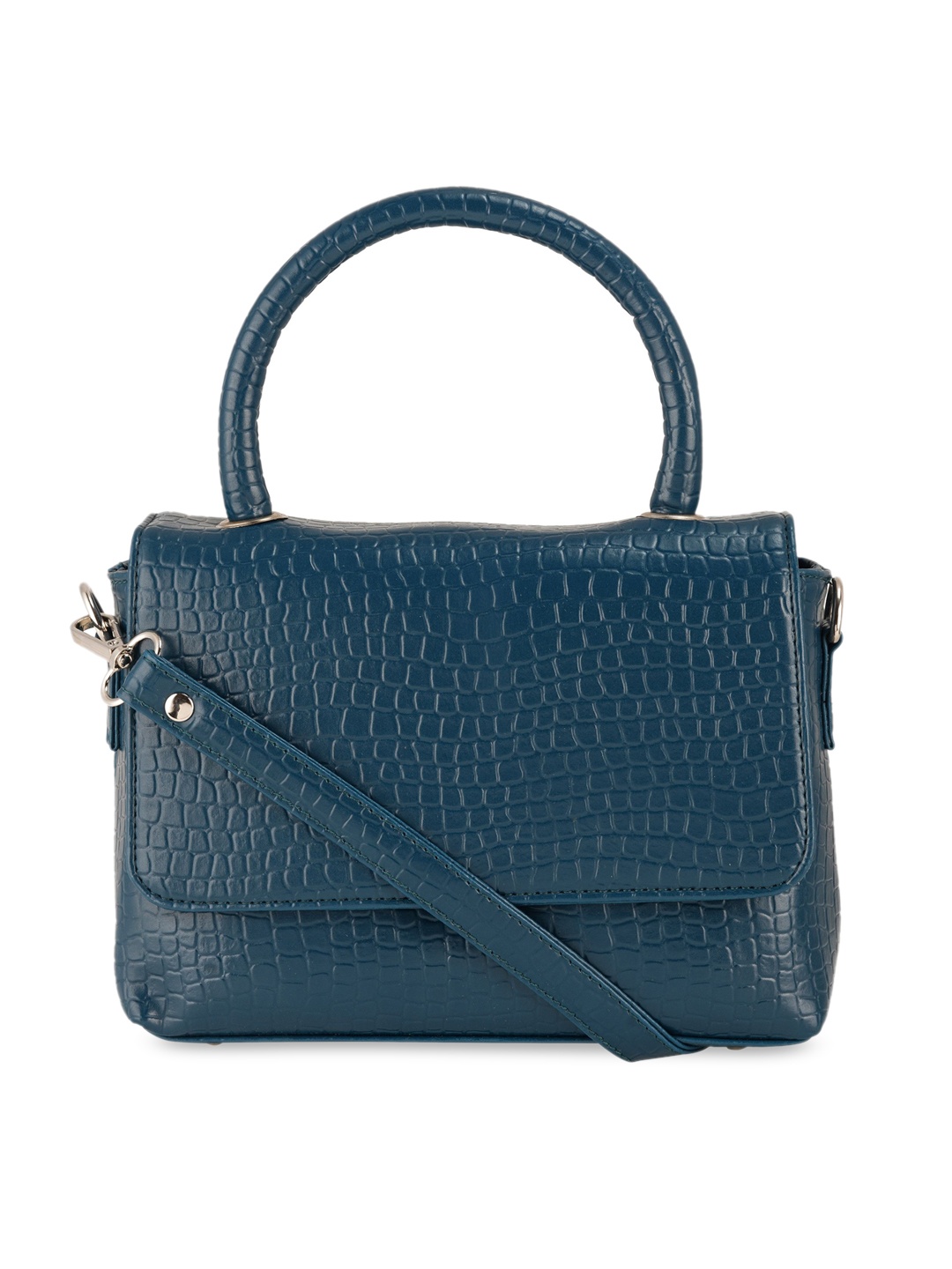 

Toteteca Blue PU Structured Handheld Bag with Cut Work