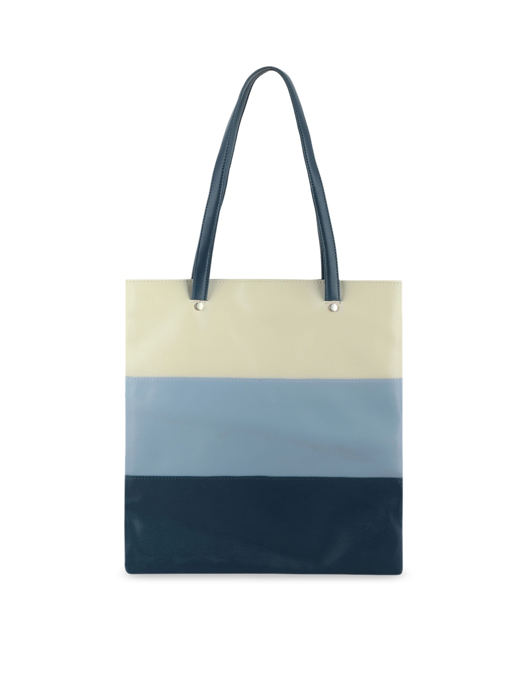 

Toteteca Blue Colourblocked Tri Color PU Oversized Shopper Shoulder Bag