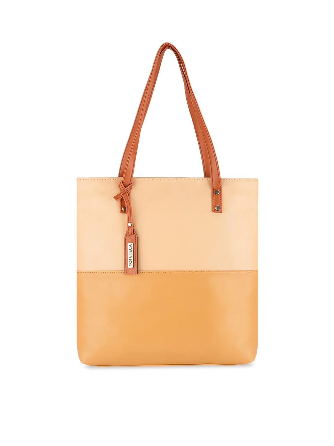 

Toteteca Yellow & Beige Colourblocked PU Structured Shoulder Bag