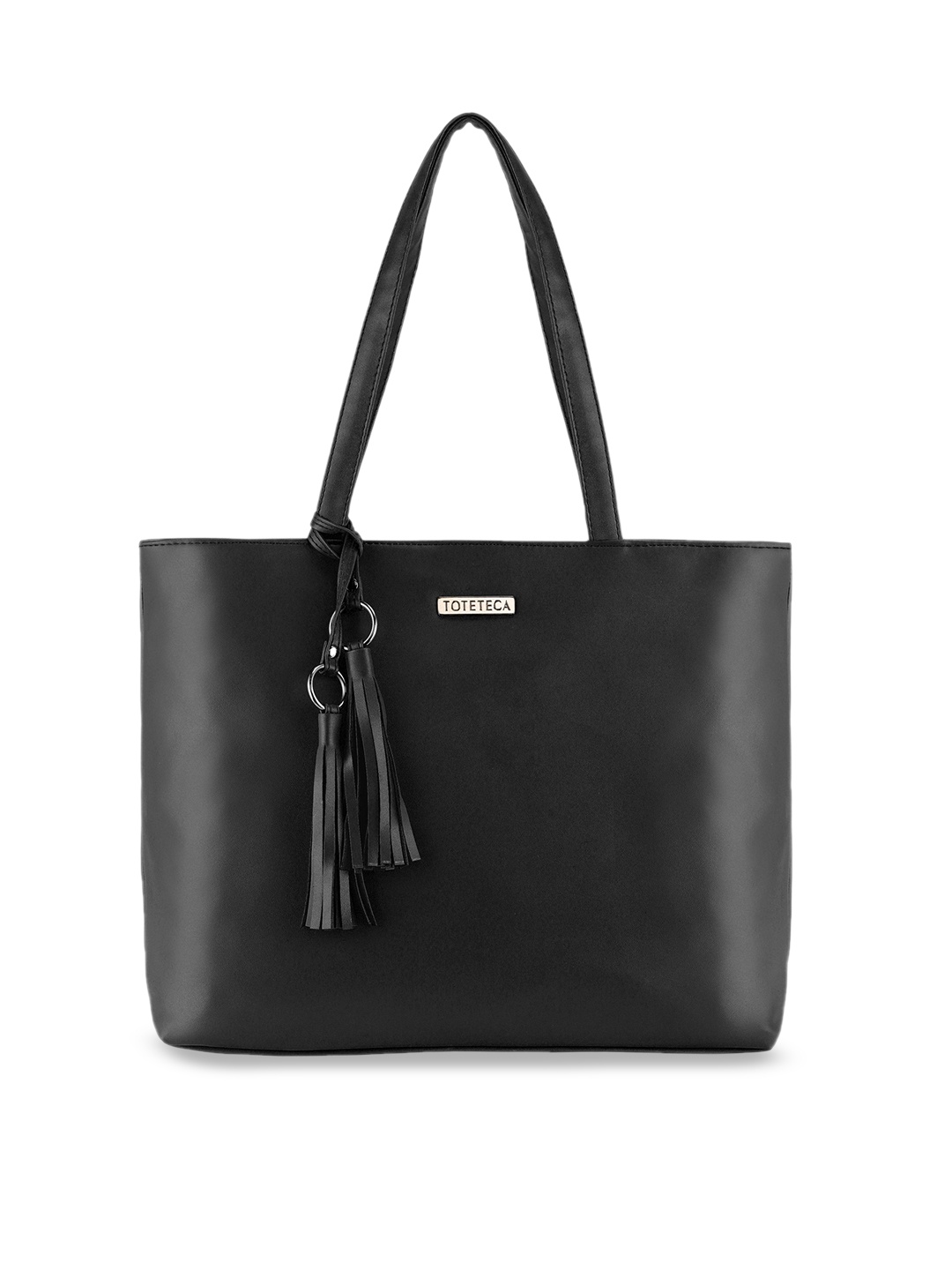 

Toteteca Black Structured Handheld Bag with Tasselled