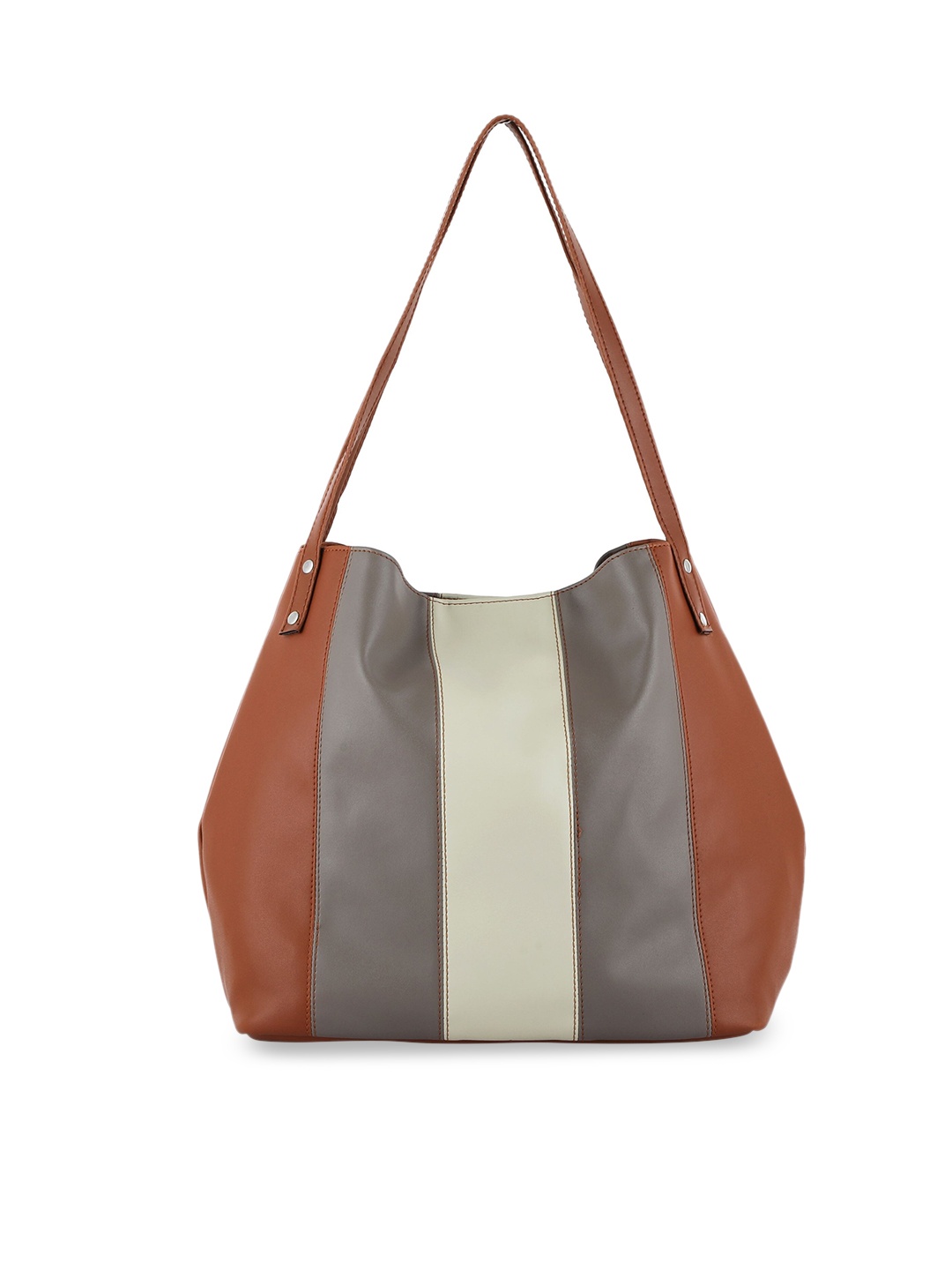 

Toteteca Tan Colourblocked PU Structured Shoulder Bag with Applique
