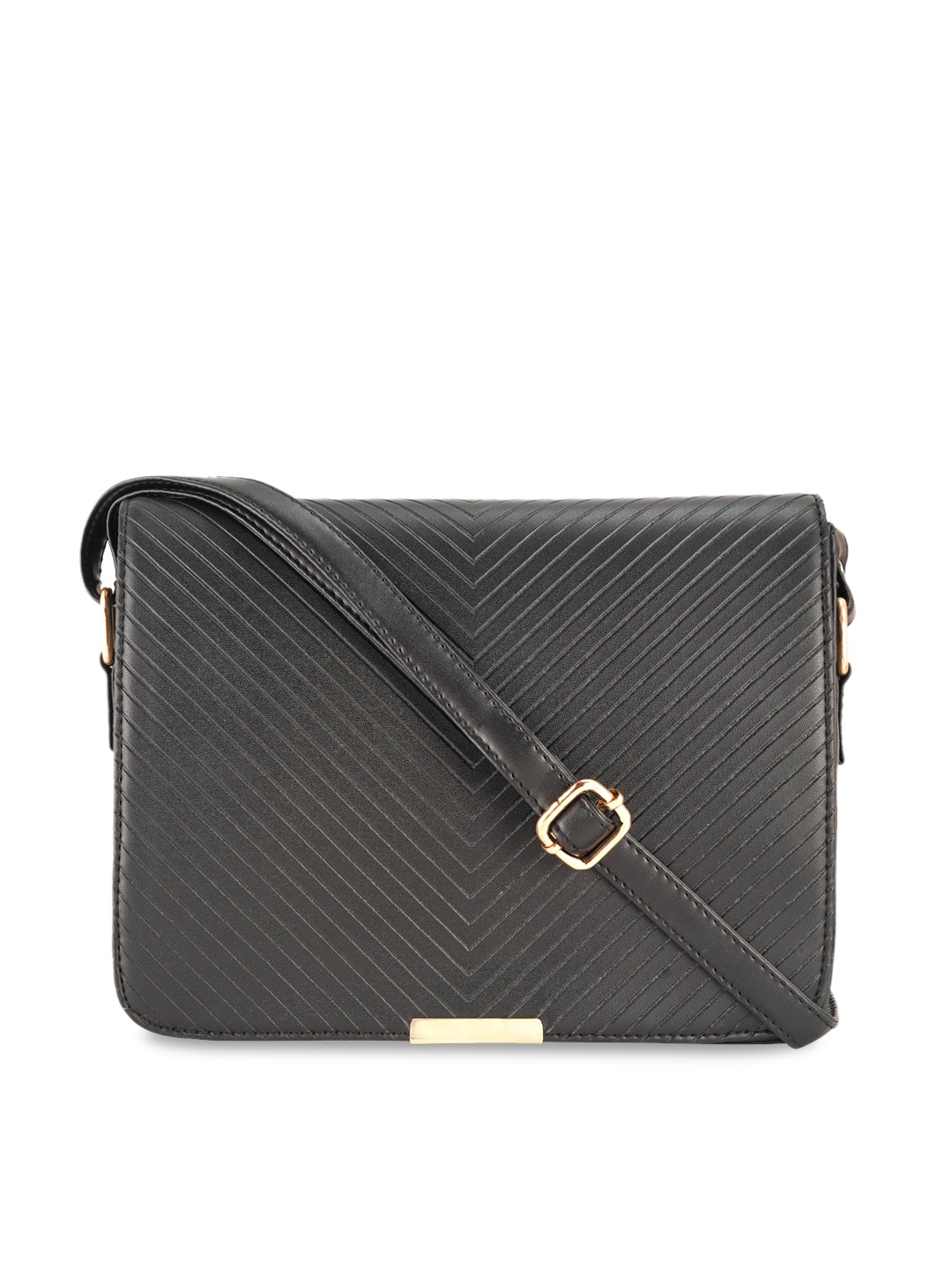 

Toteteca Black Textured PU Structured Sling Bag with Quilted Detail