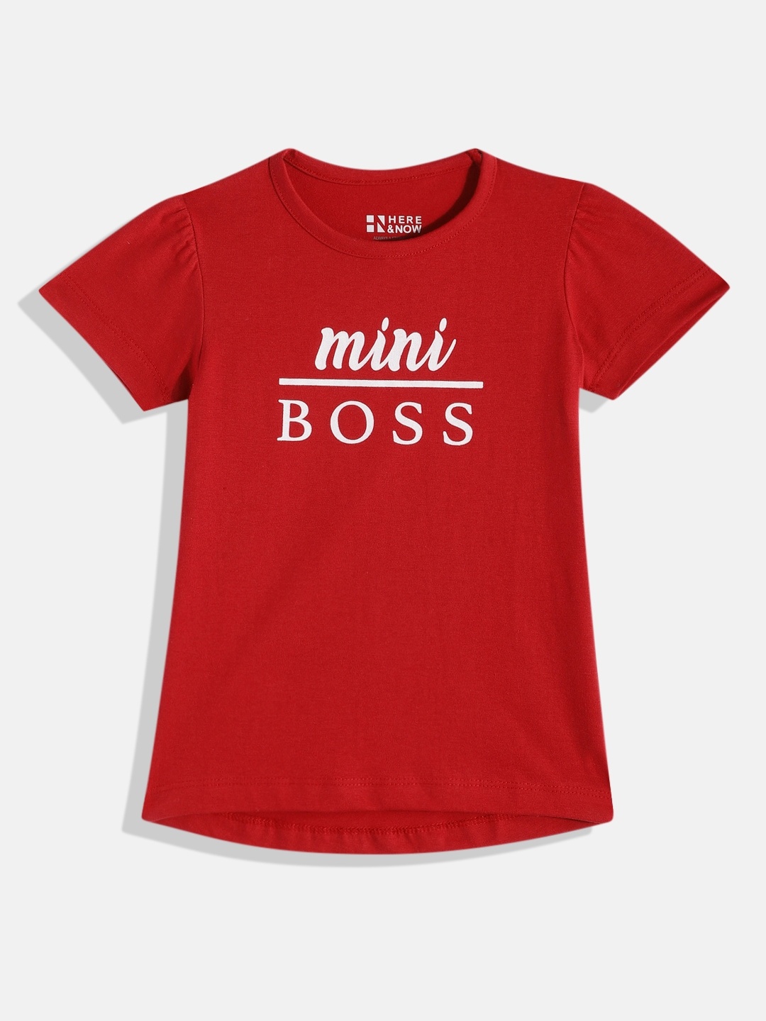 

HERE&NOW Girls Red Typography Printed T-shirt