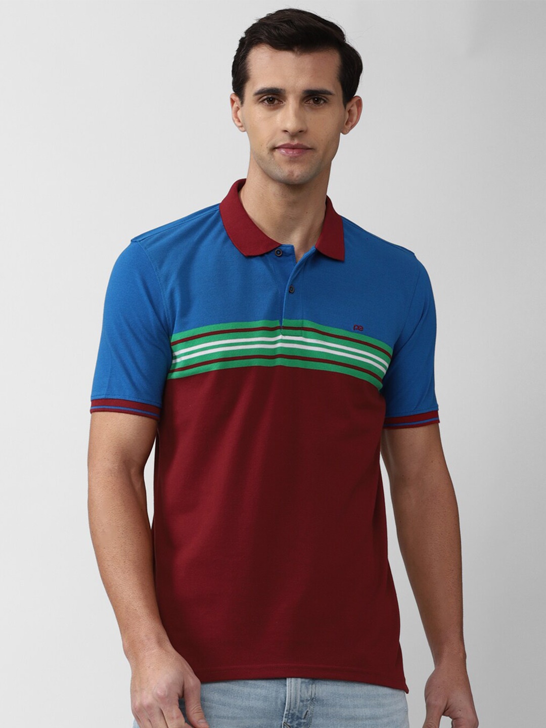 

Peter England Casuals Men Maroon Striped Polo Collar T-shirt