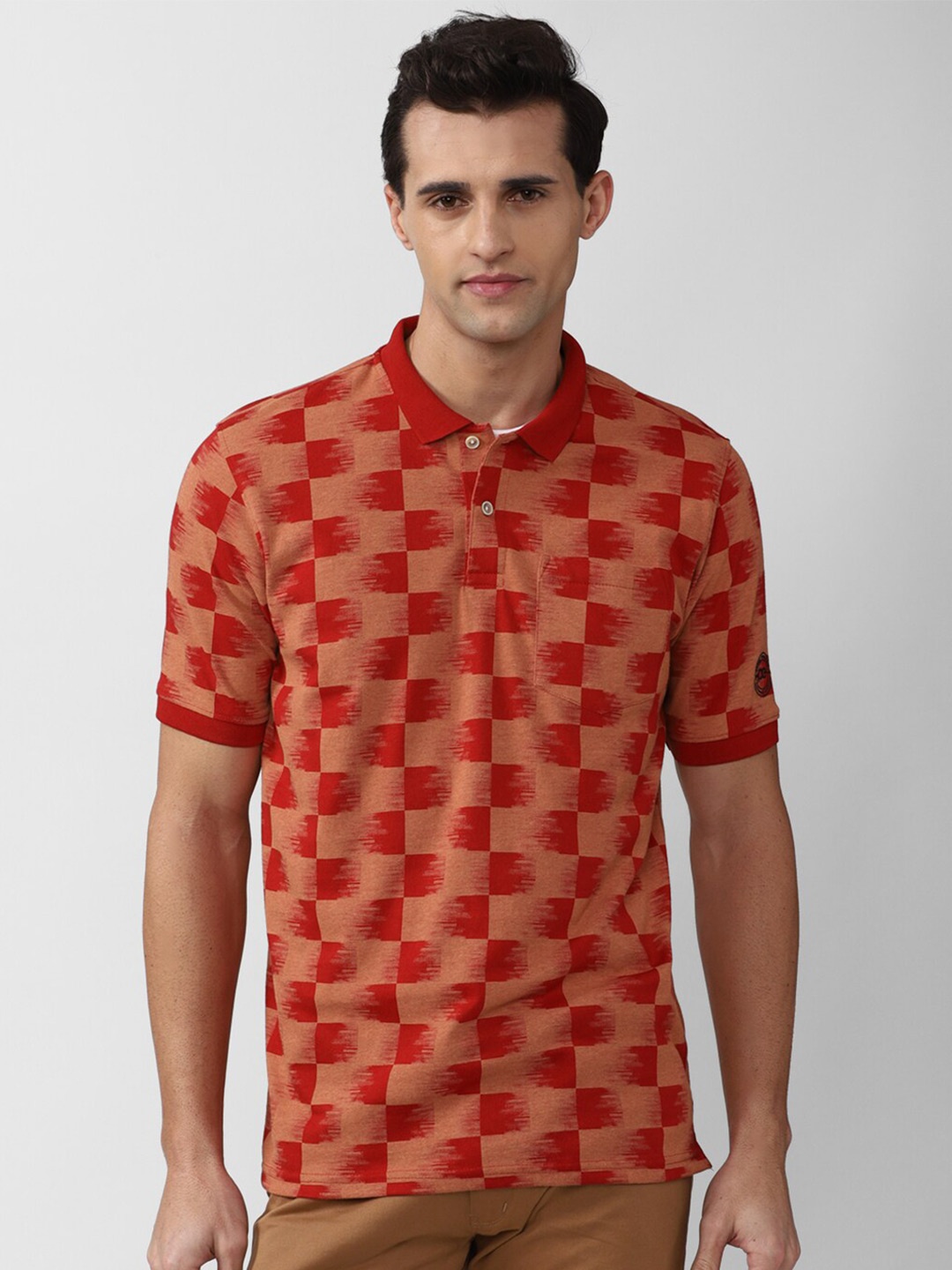 

Peter England Casuals Men Orange Checked Polo Collar T-shirt