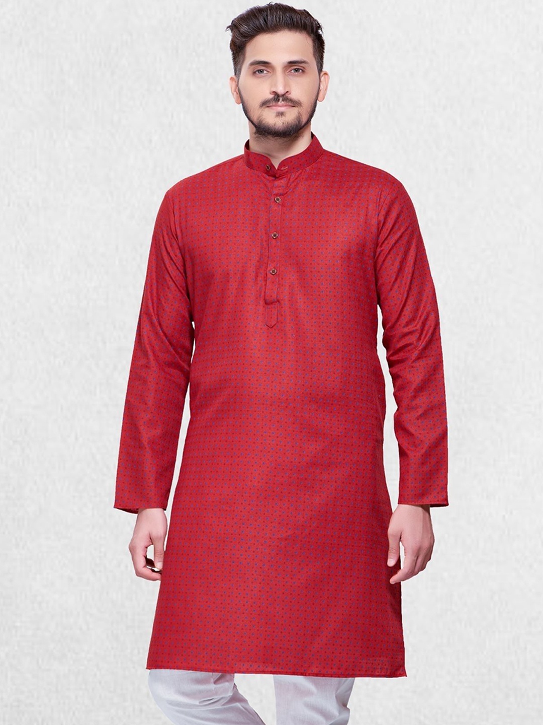 

SHIWAM ETHNIX Men Red Geometric Block Printed Kurta