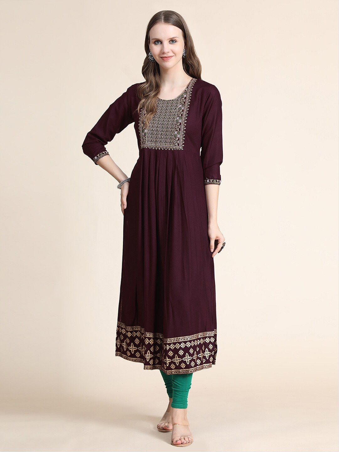 

KALINI Women Maroon Ethnic Motifs Yoke Design Kurta