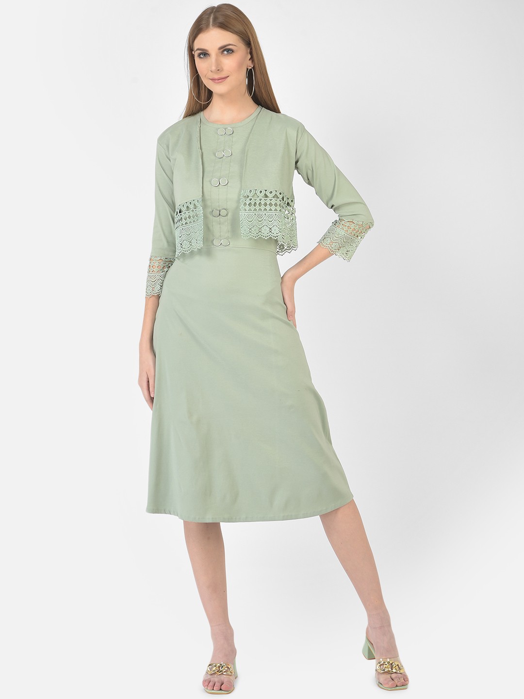 

FNOCKS Green A-Line Dress with Jacket