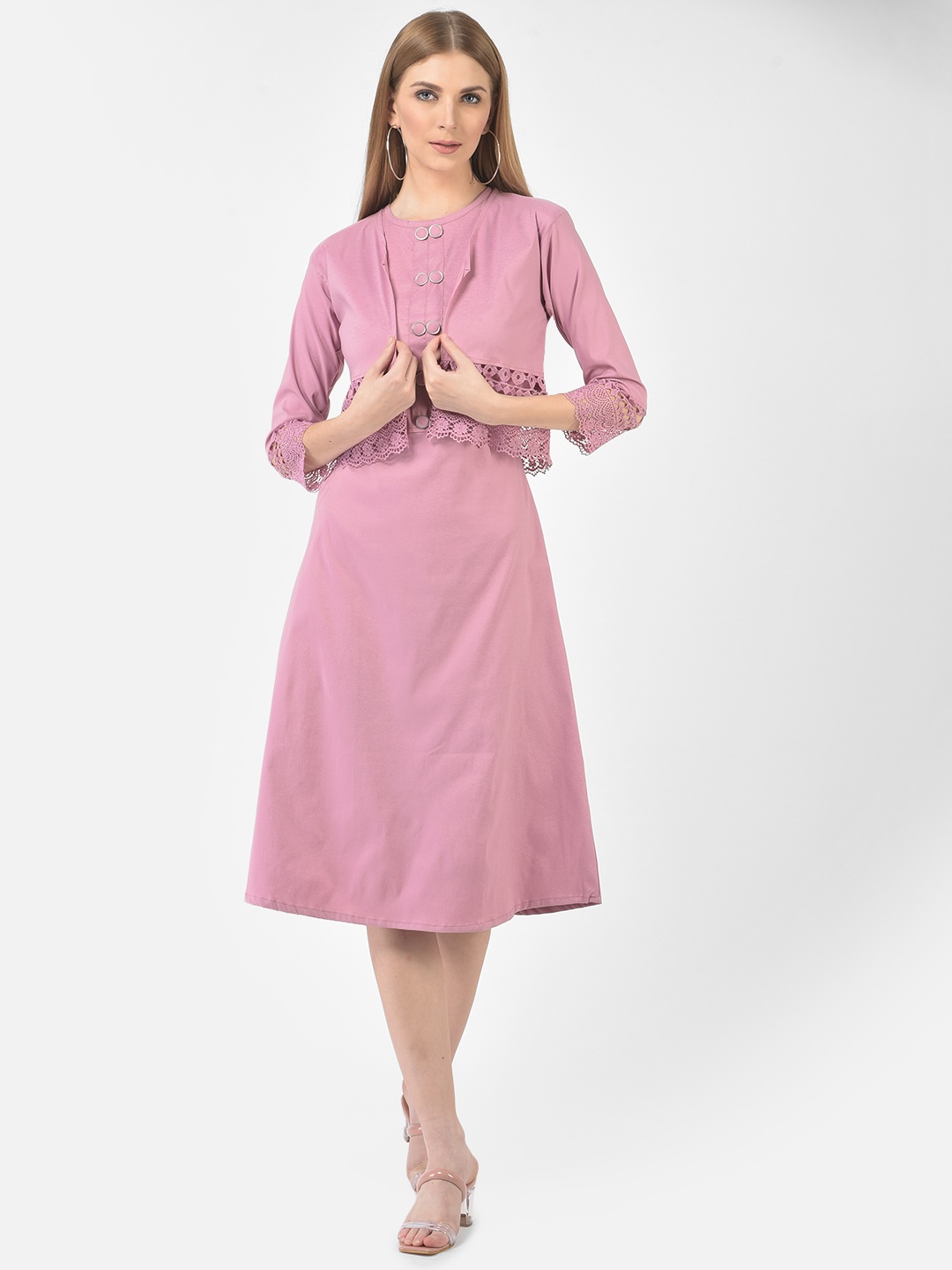 

FNOCKS Pink Sheath Midi Dress With Jacket