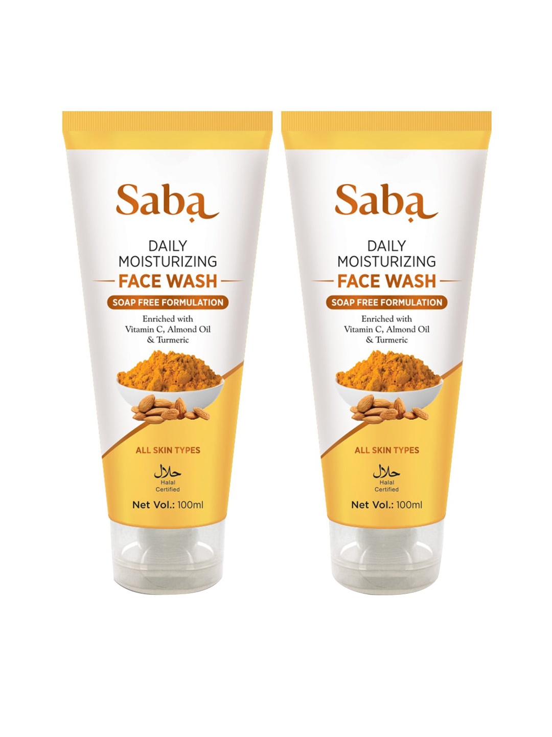 

Saba Set of 2 Daily Moisturizing Vegan Face Wash with Turmeric & Almond Oil - 100ml each, Yellow