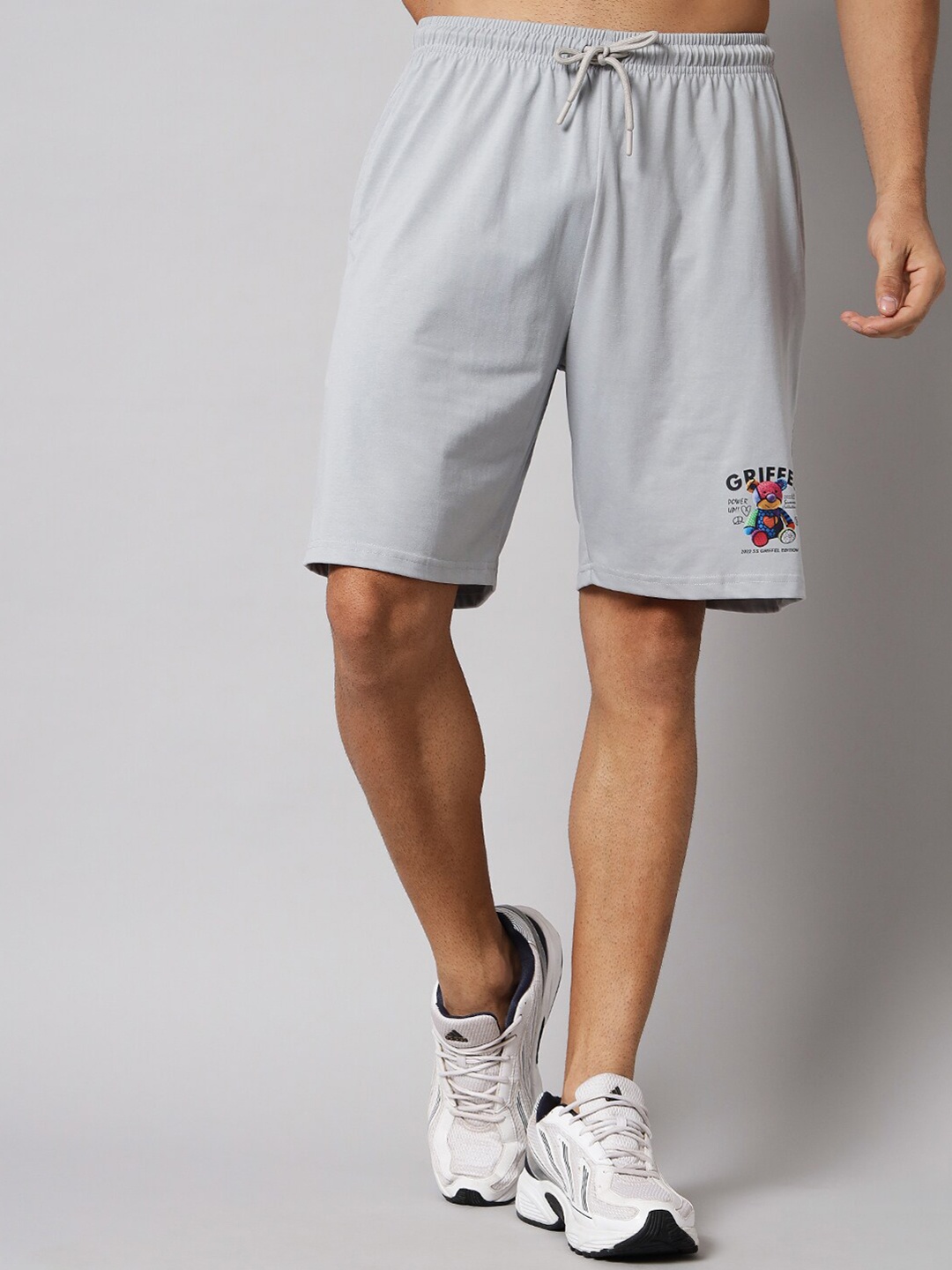

GRIFFEL Men Grey Printed Sports Shorts