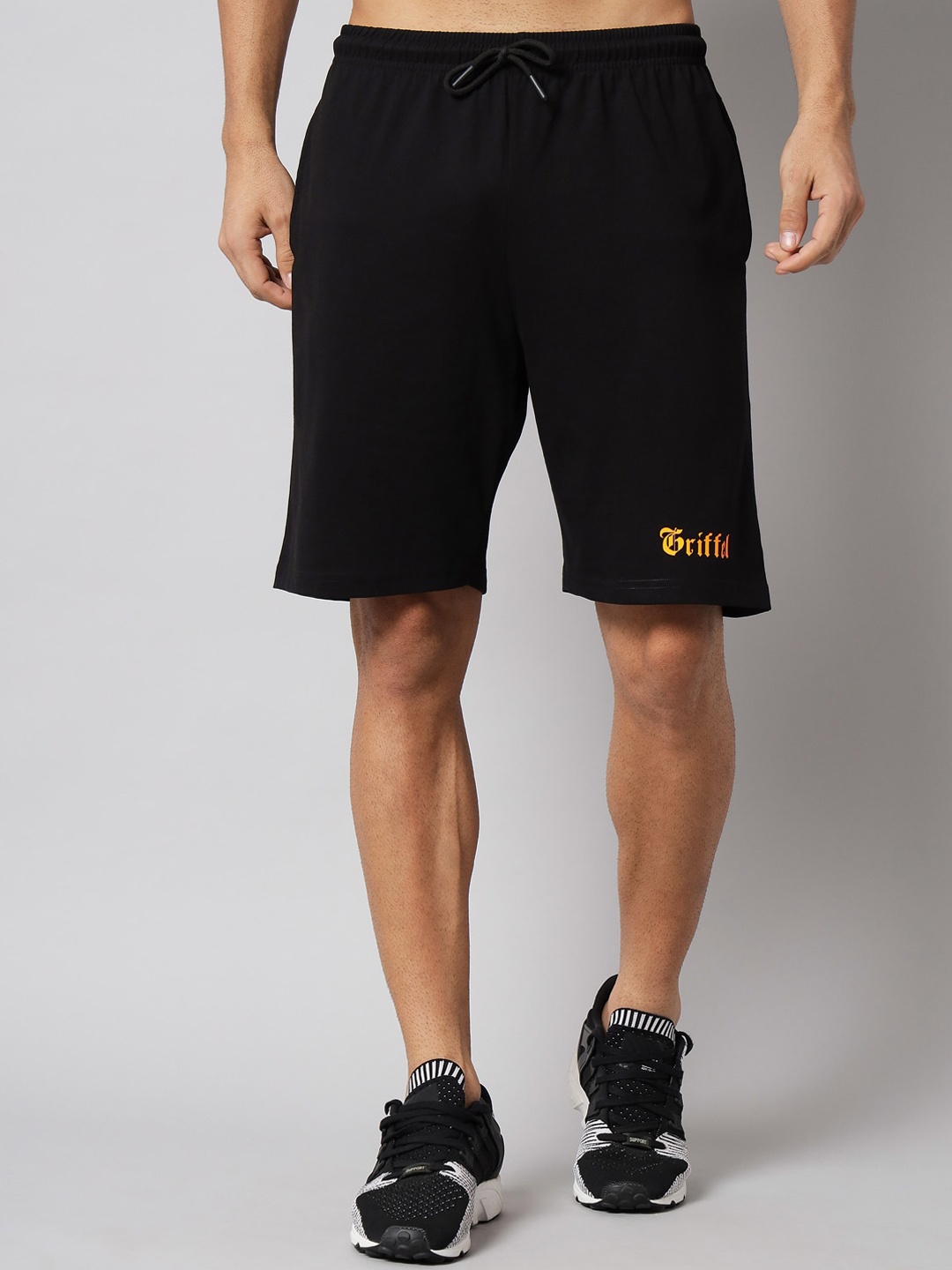 

GRIFFEL Men Black Cotton Sports Shorts