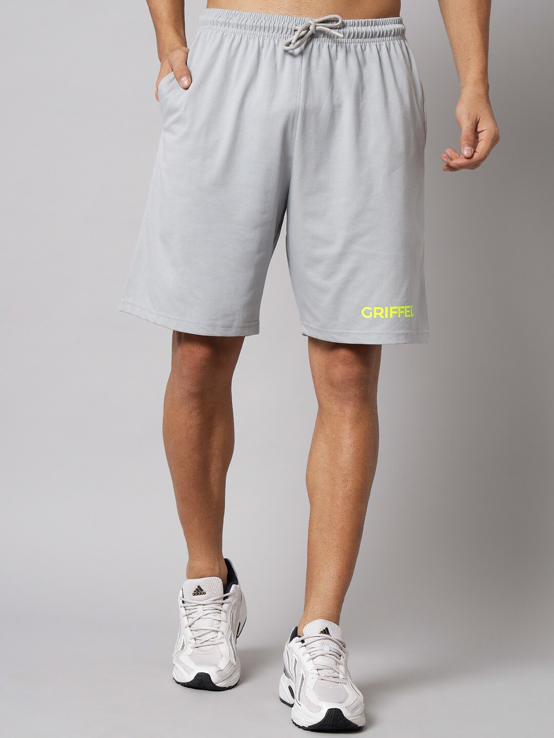 

GRIFFEL Men Grey Solid Cotton Shorts