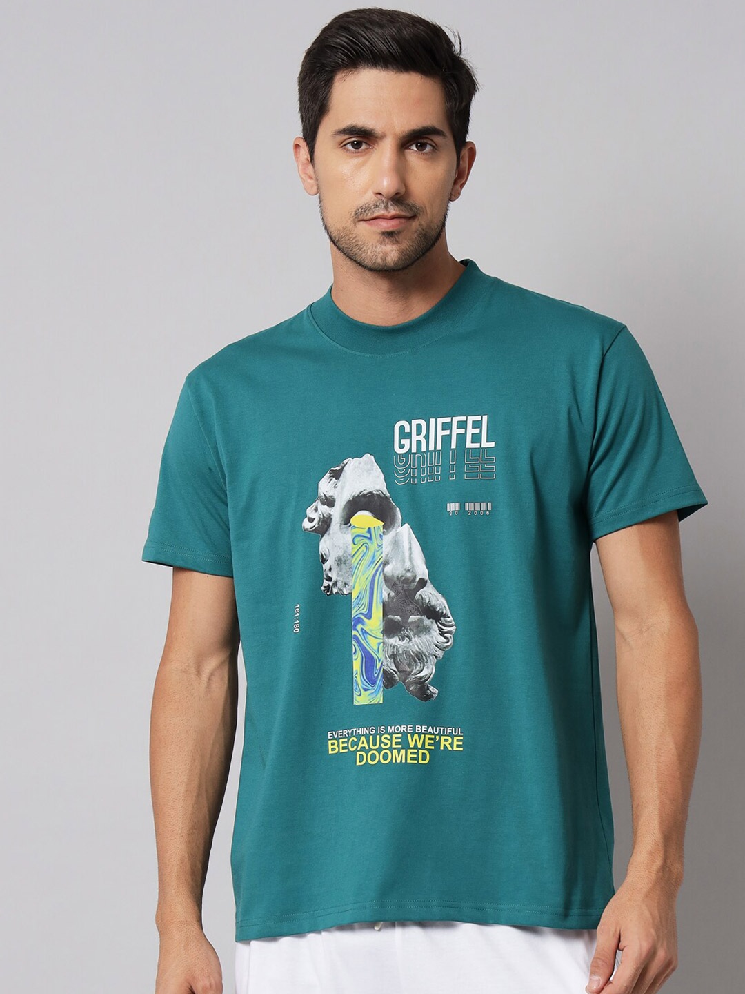 

GRIFFEL Men Green Printed Cotton T-shirt