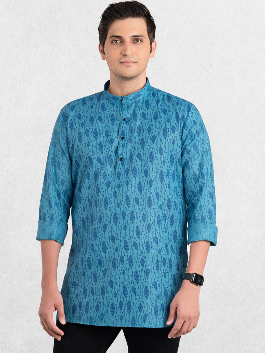 

SHIWAM ETHNIX Men Printed Short Kurta, Blue