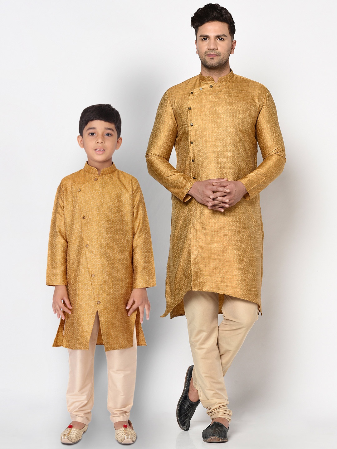 

TABARD Boys Mustard Yellow Ethnic Motifs Angrakha Kurta