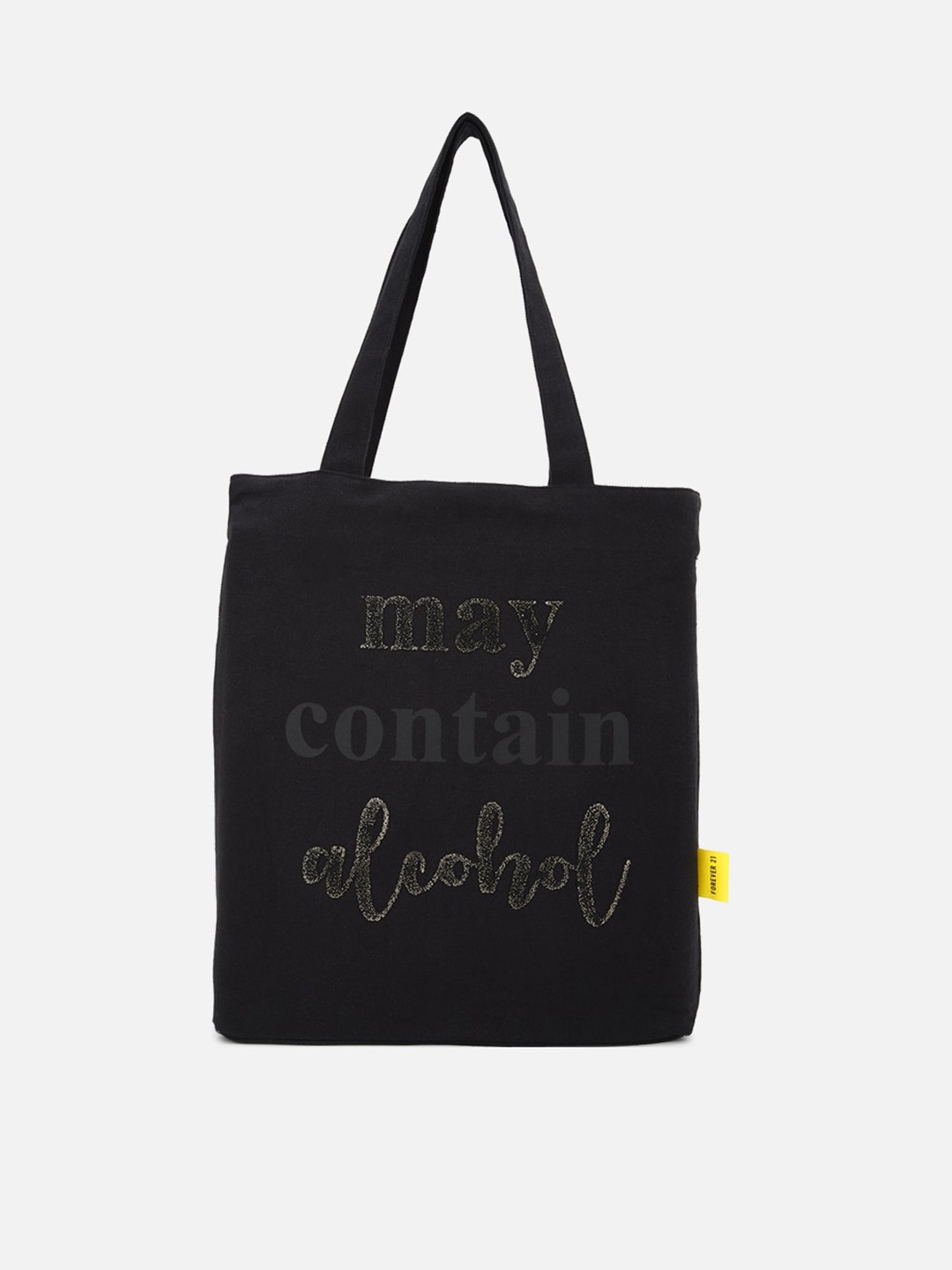 FOREVER 21 Black Printed Shopper Shoulder Bag with Cut Work