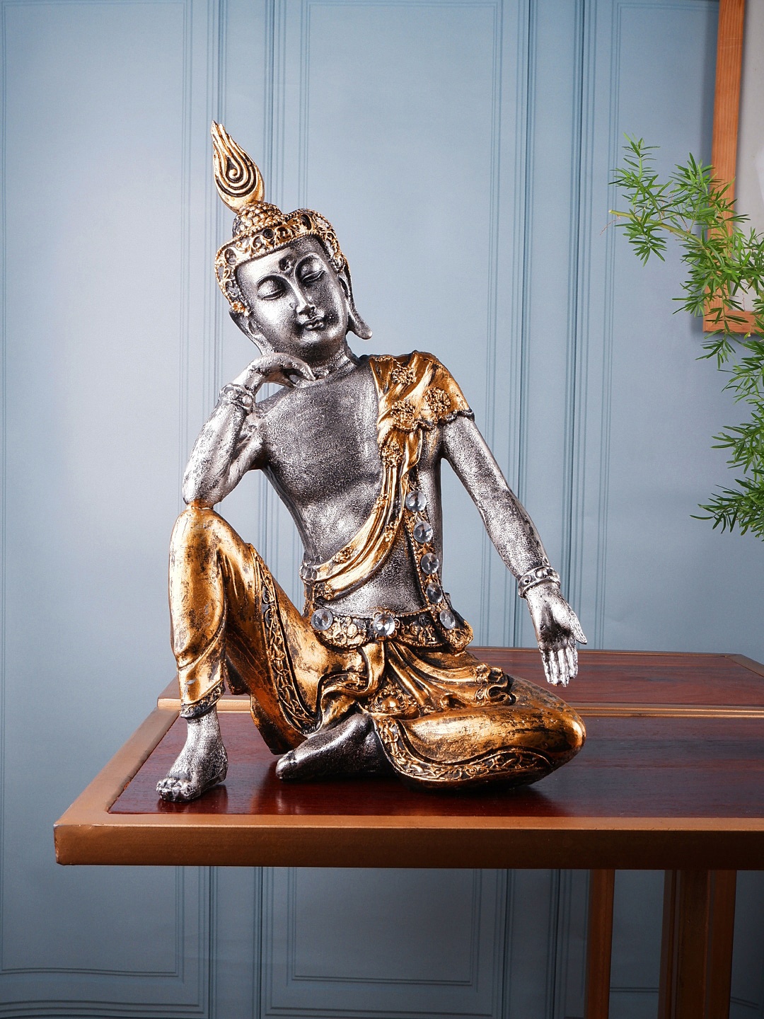 

THE WHITE INK DECOR Silver-Toned & Gold-Toned Polyresin Buddha Showpieces