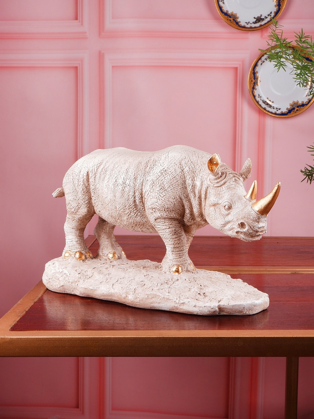 

THE WHITE INK DECOR Beige Rhino Showpieces