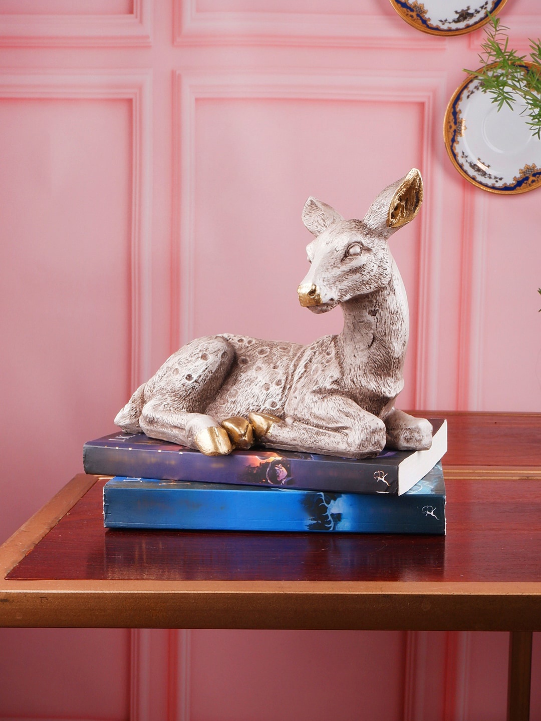 

THE WHITE INK DECOR Beige Textured Deer Showpieces
