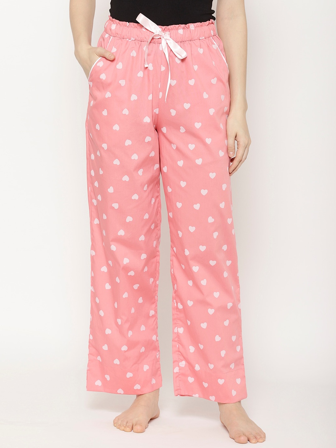 

COASTLAND Women Pink & White Printed Pure Cotton Lounge Pants